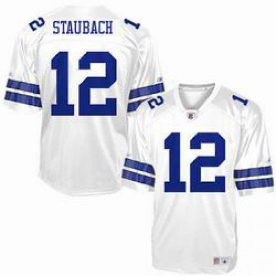 Dallas CoWboys 12 R Staubach White throWback Jersey