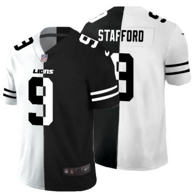 Detroit Lions 9 Matthew Stafford Men Black V White Peace Split Nike Vapor Untouchable Limited NFL Jersey