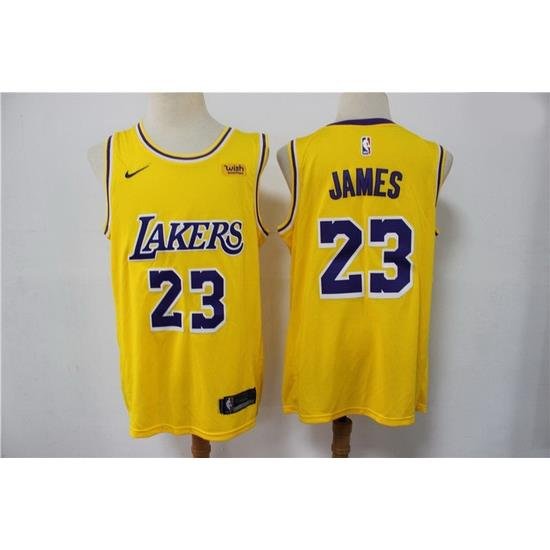 Men Los Angeles Lakers Lebron James 23 Yellow 2021 Game Swingman Round Neck NBA Jersey