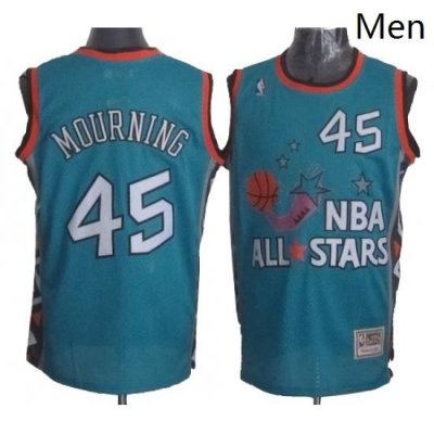 Mens Mitchell and Ness Miami Heat 45 Alonzo Mourning Swingman Light Blue 1996 All Star Throwback NBA Jersey