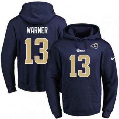 NFL Mens Nike Los Angeles Rams 13 Kurt Warner Navy Blue Name Number Pullover Hoodie