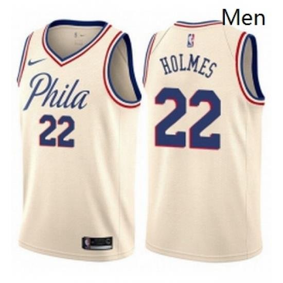 Mens Nike Philadelphia 76ers 22 Richaun Holmes Authentic Cream NBA Jersey City Edition