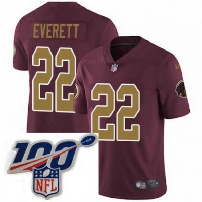 Mens Nike Washington Redskins 22 Deshazor Everett Burgundy RedGold Number Alternate 80TH Anniversary Vapor Untouchable Limited Stitched 100th anniversary N