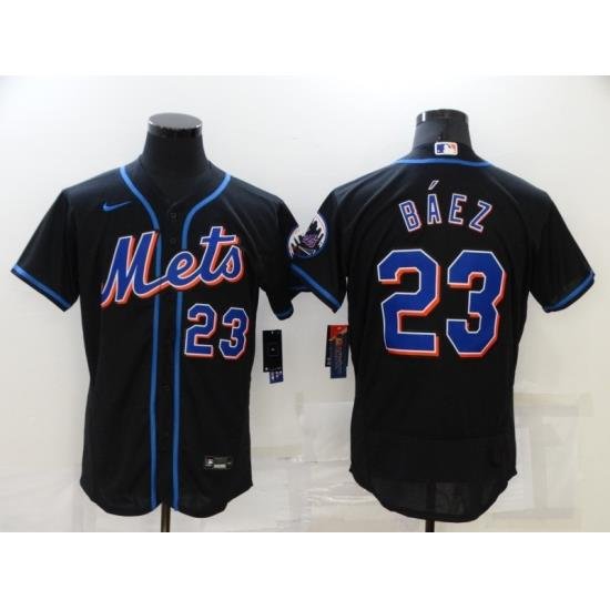 Men NeW York Mets Javier Baez 23 Nike Black Blue Alternate MLB Jersey