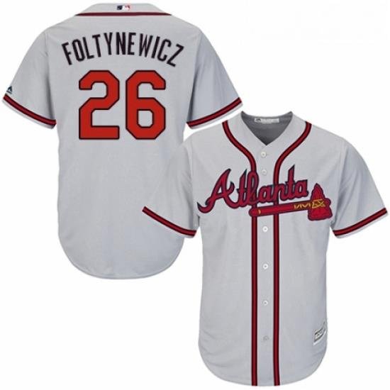 Youth Majestic Atlanta Braves 26 Mike Foltynewicz Authentic Grey Road Cool Base MLB Jersey