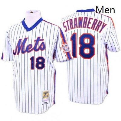 Mens Mitchell and Ness NeW York Mets 18 Darryl StraWberry Authentic WhiteBlue Strip ThroWback MLB Jersey