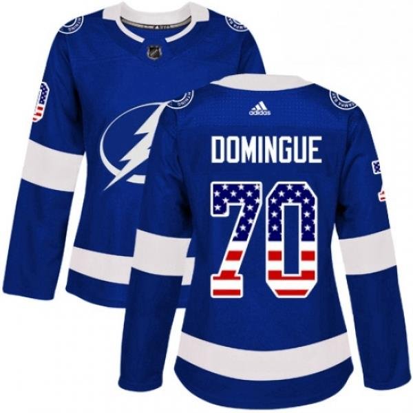 Womens Adidas Tampa Bay Lightning 70 Louis Domingue Authentic Blue USA Flag Fashion NHL Jersey