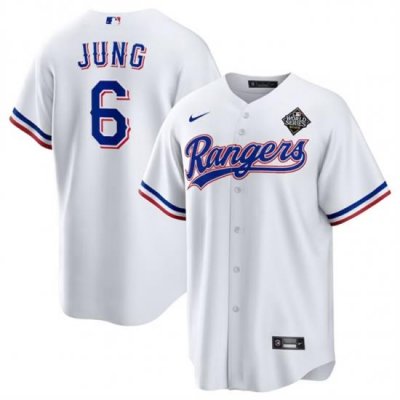 Men Texas Rangers 6 Josh Jung 2023 White World Series Stitched Baseball Jersey