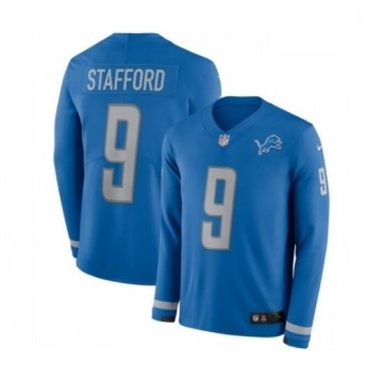 Men Nike Detroit Lions 9 MattheW Stafford Limited Blue Therma Long Sleeve NFL Jersey