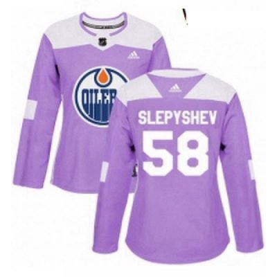 Womens Adidas Edmonton Oilers 58 Anton Slepyshev Authentic Purple Fights Cancer Practice NHL Jersey