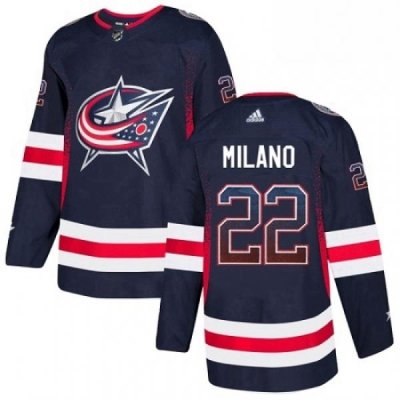 Mens Adidas Columbus Blue Jackets 22 Sonny Milano Authentic Navy Blue Drift Fashion NHL Jersey