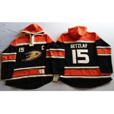 Anaheim Ducks 15 Ryan Getzlaf Black Sawyer Hooded Sweatshirt Stitched NHL Jersey