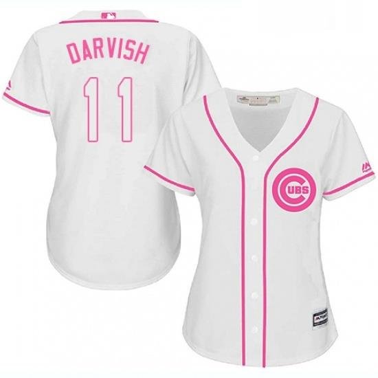 Womens Majestic Chicago Cubs 11 Yu Darvish Replica White Fashion MLB Jersey