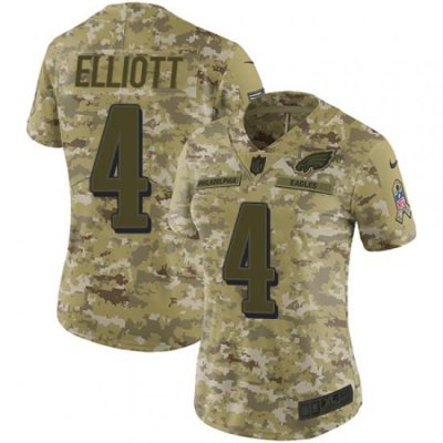 Nike Eagles #4 Jake Elliott Camo Women Stitched NFL Limited 2018 Salute to Service Jersey