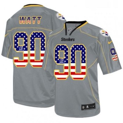 Mens Nike Pittsburgh Steelers 90 T J Watt Elite Grey USA Flag Fashion NFL Jersey