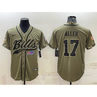 Men Buffalo Bills 17 Josh Allen 2022 Olive Salute To Service Cool Base Stitched Baseball Jersey