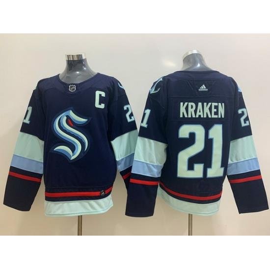 Men Seattle Kraken 21 Seattle Kraken Navy Adidas Jersey