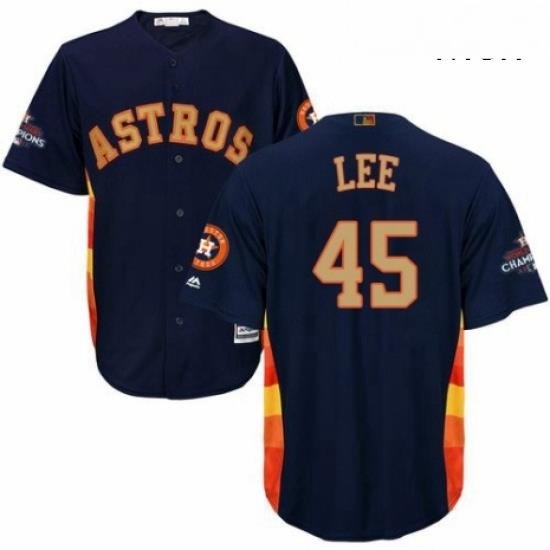 Mens Majestic Houston Astros 45 Carlos Lee Replica Navy Blue Alternate 2018 Gold Program Cool Base MLB Jersey