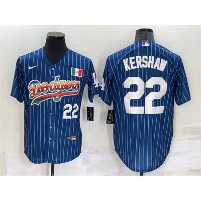 Men Los Angeles Dodgers 22 Clayton KershaW Navy Mexico RainboW Cool Base Stitched Baseball Jersey