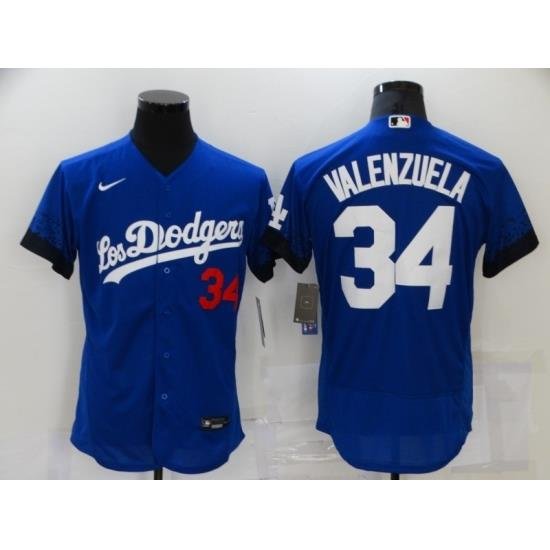 Men's Nike Los Angeles Dodgers #34 Fernando Valenzuela Blue Elite City Player Jersey