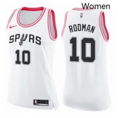 Womens Nike San Antonio Spurs 10 Dennis Rodman Swingman WhitePink Fashion NBA Jersey