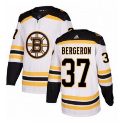 Youth Adidas Boston Bruins 37 Patrice Bergeron Authentic White Away NHL Jersey