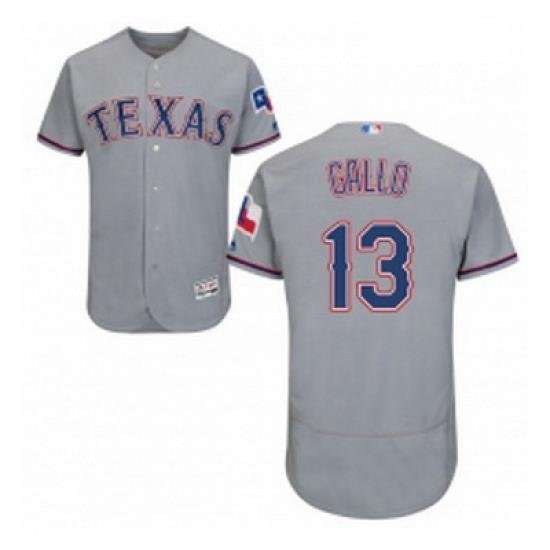 Mens Majestic Texas Rangers 13 Joey Gallo Grey Road Flex Base Authentic Collection MLB Jersey