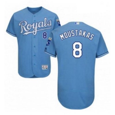 Mens Majestic Kansas City Royals 8 Mike Moustakas Light Blue Alternate Flex Base Authentic Collection MLB Jersey