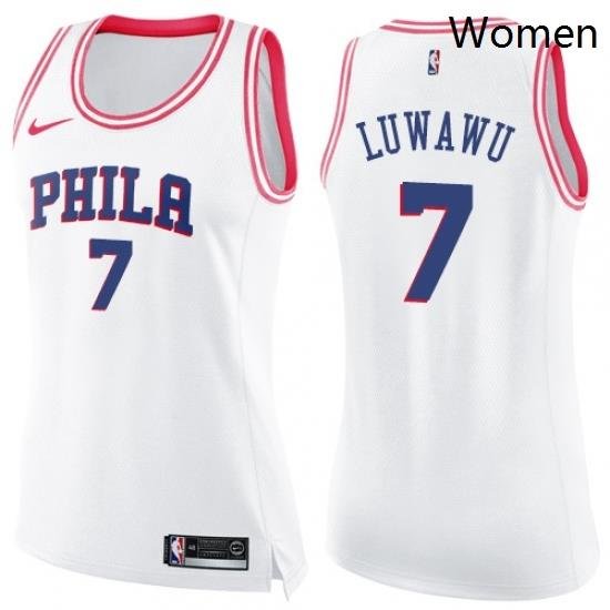 Womens Nike Philadelphia 76ers 7 Timothe Luwawu Swingman WhitePink Fashion NBA Jersey