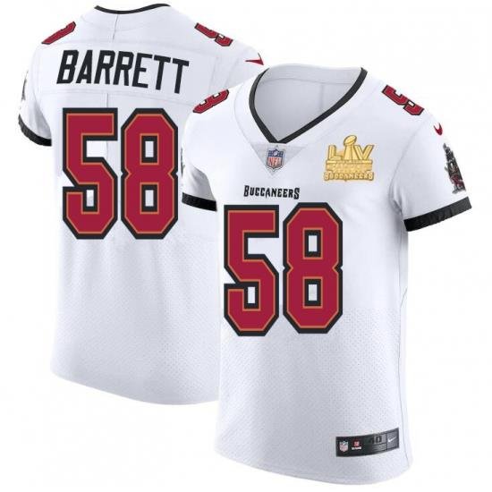 Men Tampa Bay Buccaneers 58 Shaquil Barrett Men Super Bowl LV Champions Patch Nike White Vapor Elite Jersey