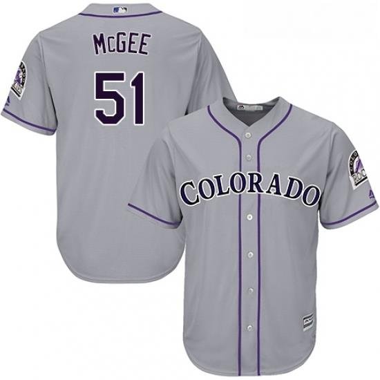 Youth Majestic Colorado Rockies 51 Jake McGee Replica Grey Road Cool Base MLB Jersey