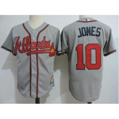 Men's ThroWback Atlanta Braves 10 Chipper Jones Grey Jersey