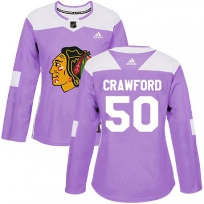 Womens Adidas Chicago Blackhawks 50 Corey Crawford Authentic Purple Fights Cancer Practice NHL Jersey