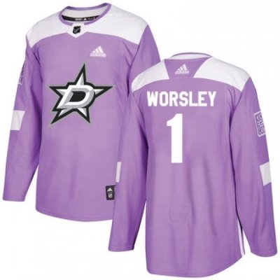 Youth Adidas Dallas Stars 1 Gump Worsley Authentic Purple Fights Cancer Practice NHL Jersey