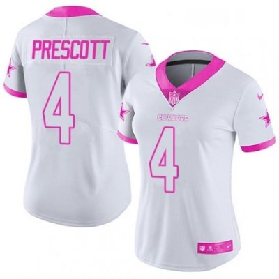 Womens Nike Dallas CoWboys 4 Dak Prescott Limited WhitePink Rush Fashion NFL Jersey