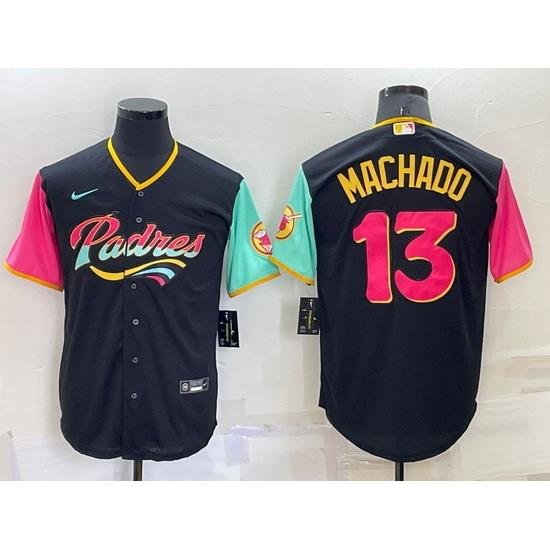 Men San Diego Padres 13 Manny Machado 2022 Black City Connect Cool Base Stitched Jersey