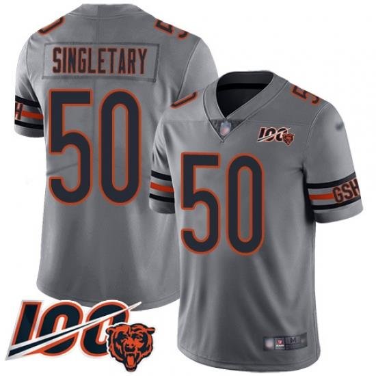 Men Chicago Bears 50 Mike Singletary Limited Silver Inverted Legend 100th Season Football Jersey