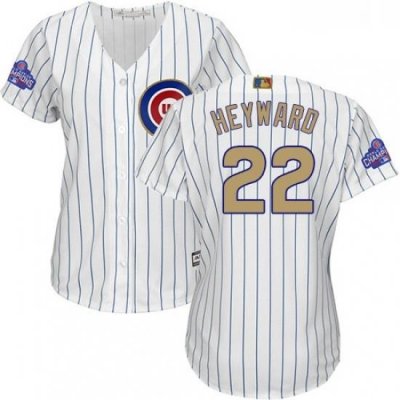 Womens Majestic Chicago Cubs 22 Jason Heyward Authentic White 2017 Gold Program MLB Jersey