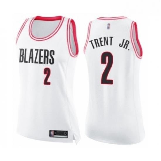 Womens Portland Trail Blazers 2 Gary Trent Jr Swingman White Pink Fashion Basketball Jersey