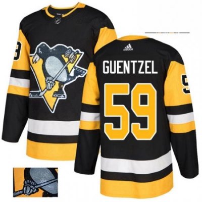 Mens Adidas Pittsburgh Penguins 59 Jake Guentzel Authentic Black Fashion Gold NHL Jersey