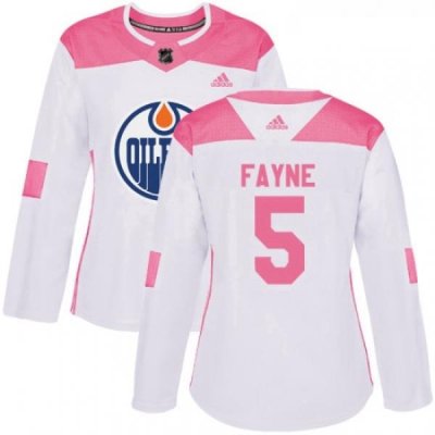 Womens Adidas Edmonton Oilers 5 Mark Fayne Authentic WhitePink Fashion NHL Jersey