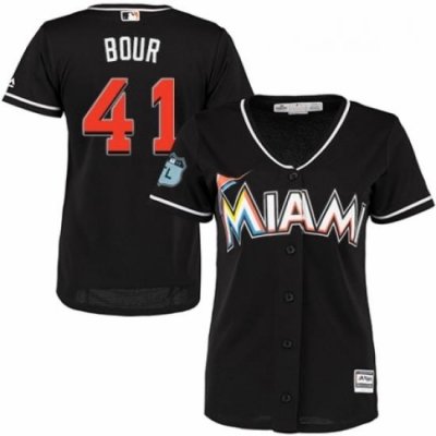 Womens Majestic Miami Marlins 41 Justin Bour Authentic Black Alternate 2 Cool Base MLB Jersey