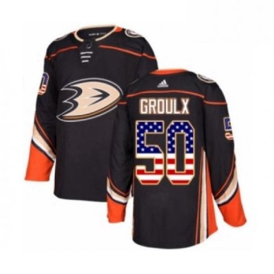 Mens Adidas Anaheim Ducks 50 Benoit Olivier Groulx Authentic Black USA Flag Fashion NHL Jersey