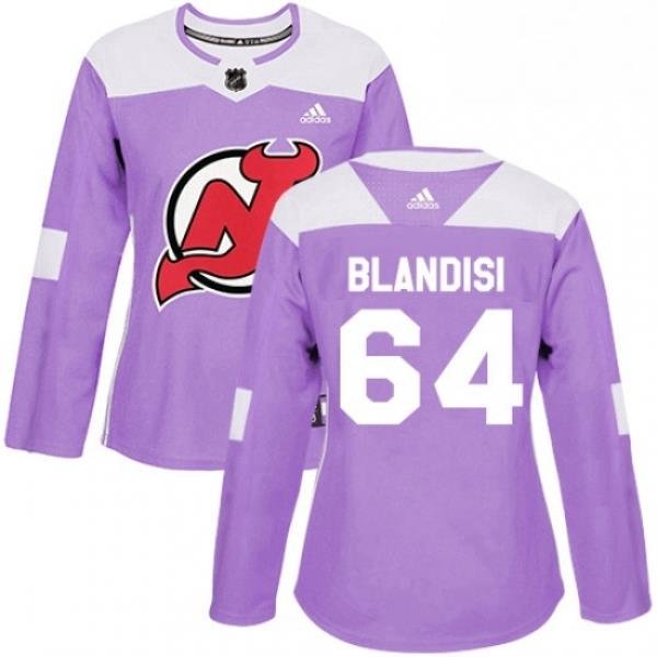 Womens Adidas New Jersey Devils 64 Joseph Blandisi Authentic Purple Fights Cancer Practice NHL Jersey