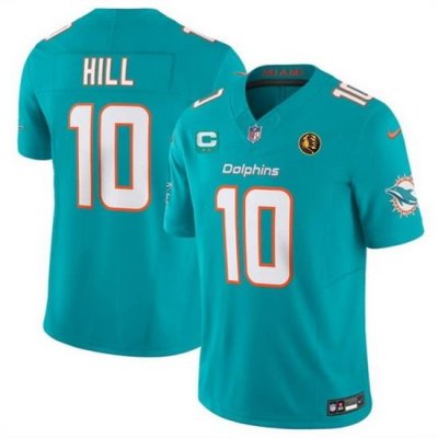 Men Miami Dolphins 10 Tyreek Hill Aqua 2023 F U S E  With 2 Star C Patch And John Madden Patch Vapor Limited Stitched Football Jersey