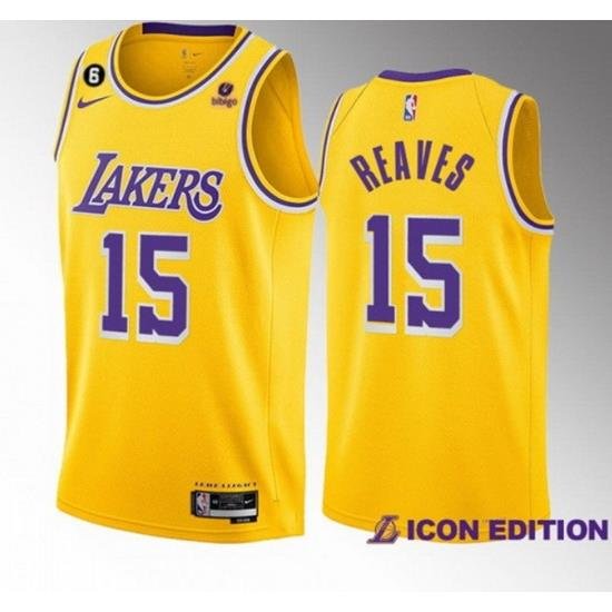 Men Los Angeles Lakers 15 Austin Reaves Yellow Edition With NO 6 Patch Stitched Basketball Jersey 001