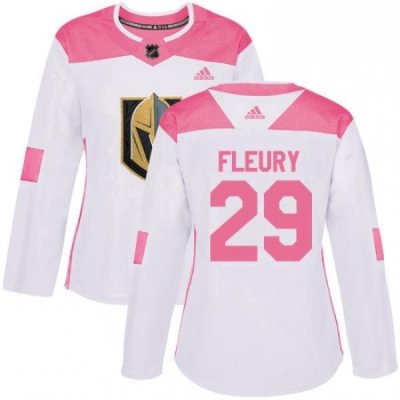 Womens Adidas Vegas Golden Knights 29 Marc Andre Fleury Authentic WhitePink Fashion NHL Jersey