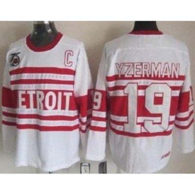 Detroit Red Wings 19# Yzerman White 75TH CCM NHL Jerseys