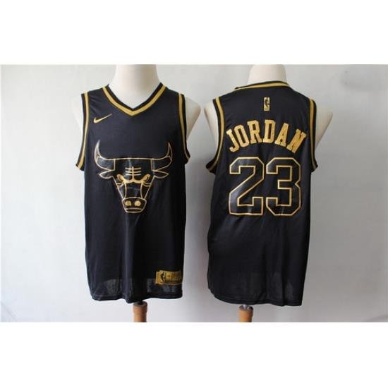 Bulls 23 Michael Jordan Black Gold Nike Swingman Jersey