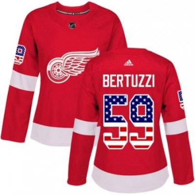 Womens Adidas Detroit Red Wings 59 Tyler Bertuzzi Authentic Red USA Flag Fashion NHL Jersey